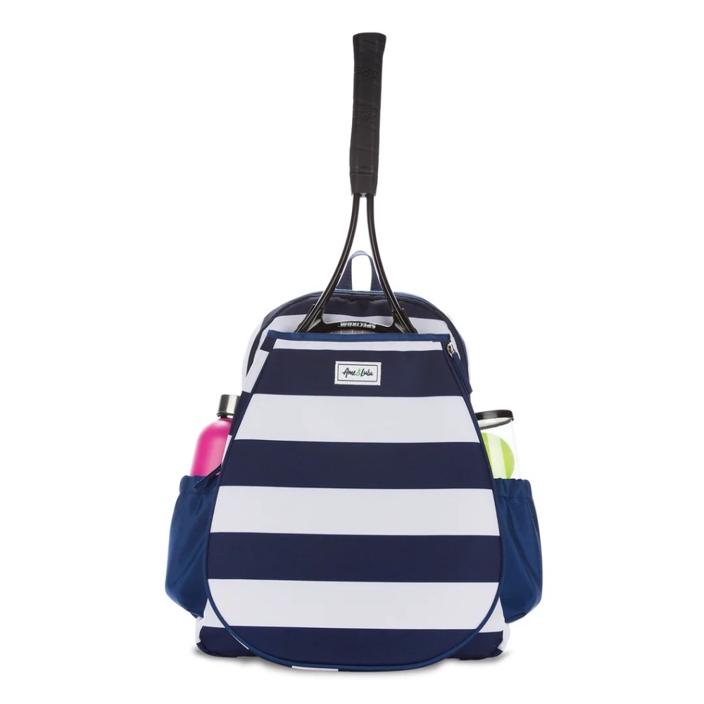 Ame & Lulu Game-On Tennis Backpack - navy & white striped